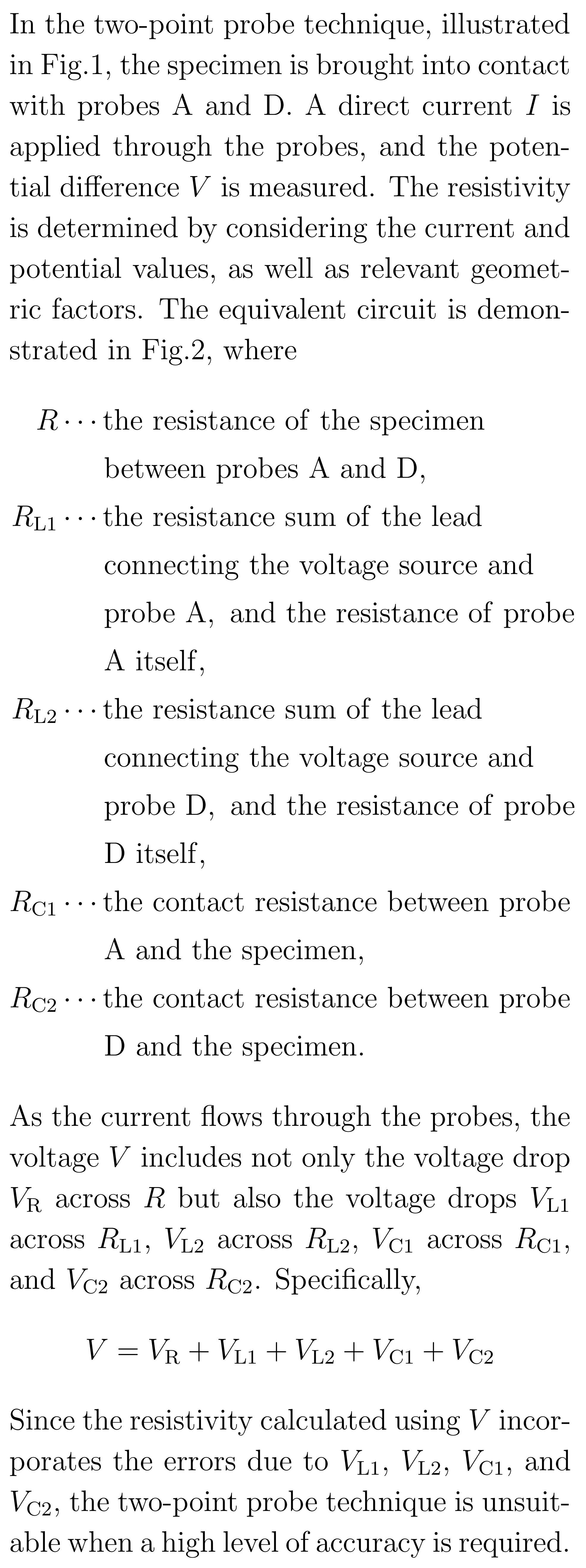 Caption of the two-point probe technique and its equivalent circuit