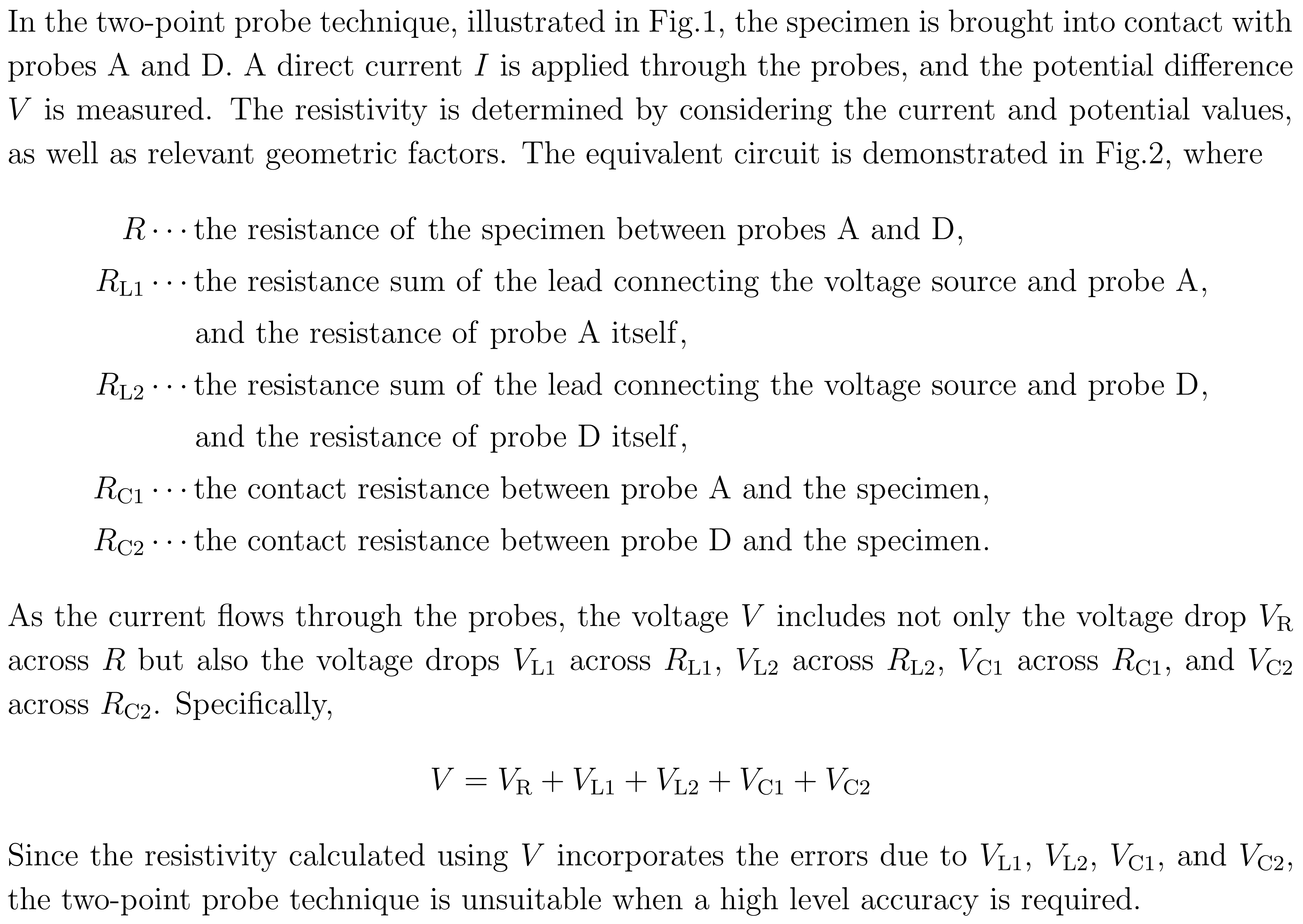 Caption of the two-point probe technique and its equivalent circuit