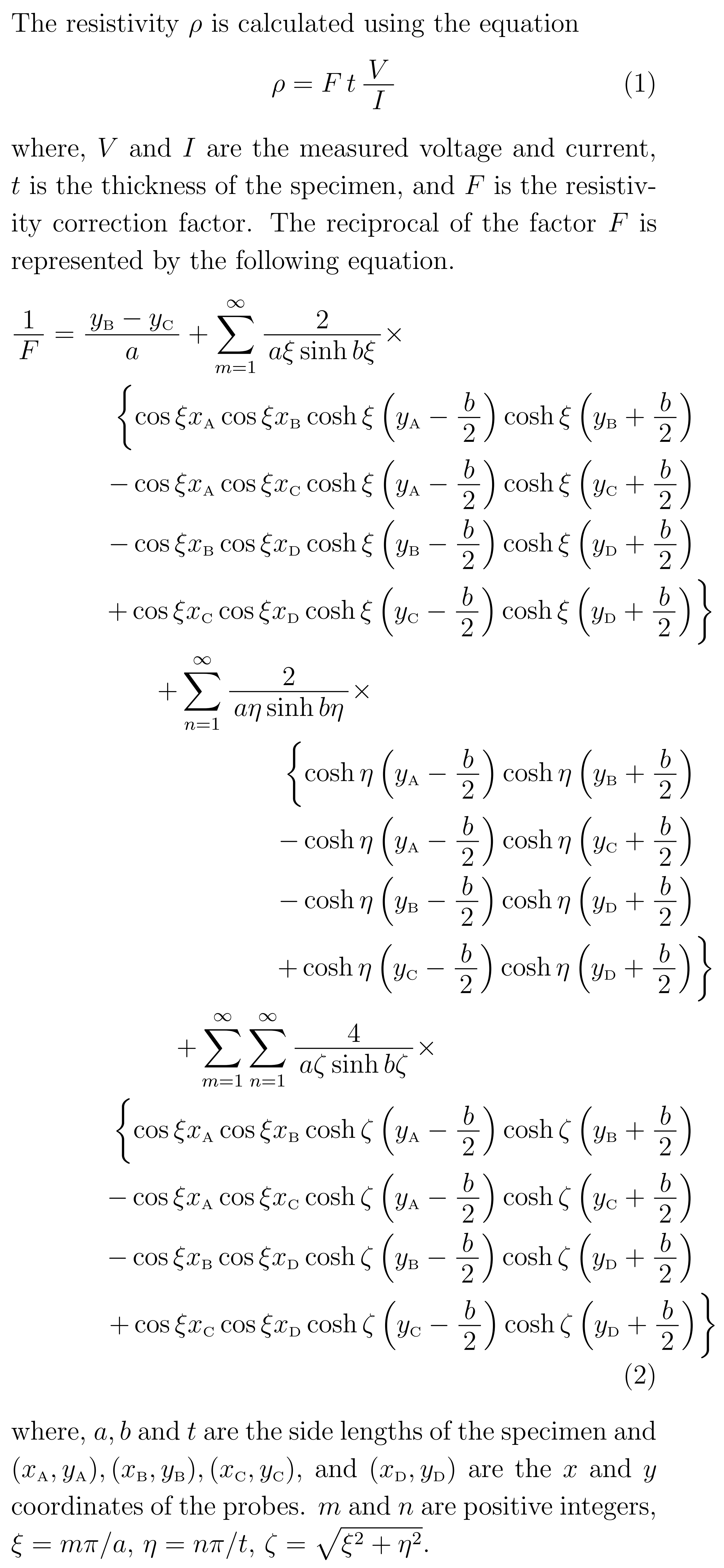 The equation of the resistivity correction factor