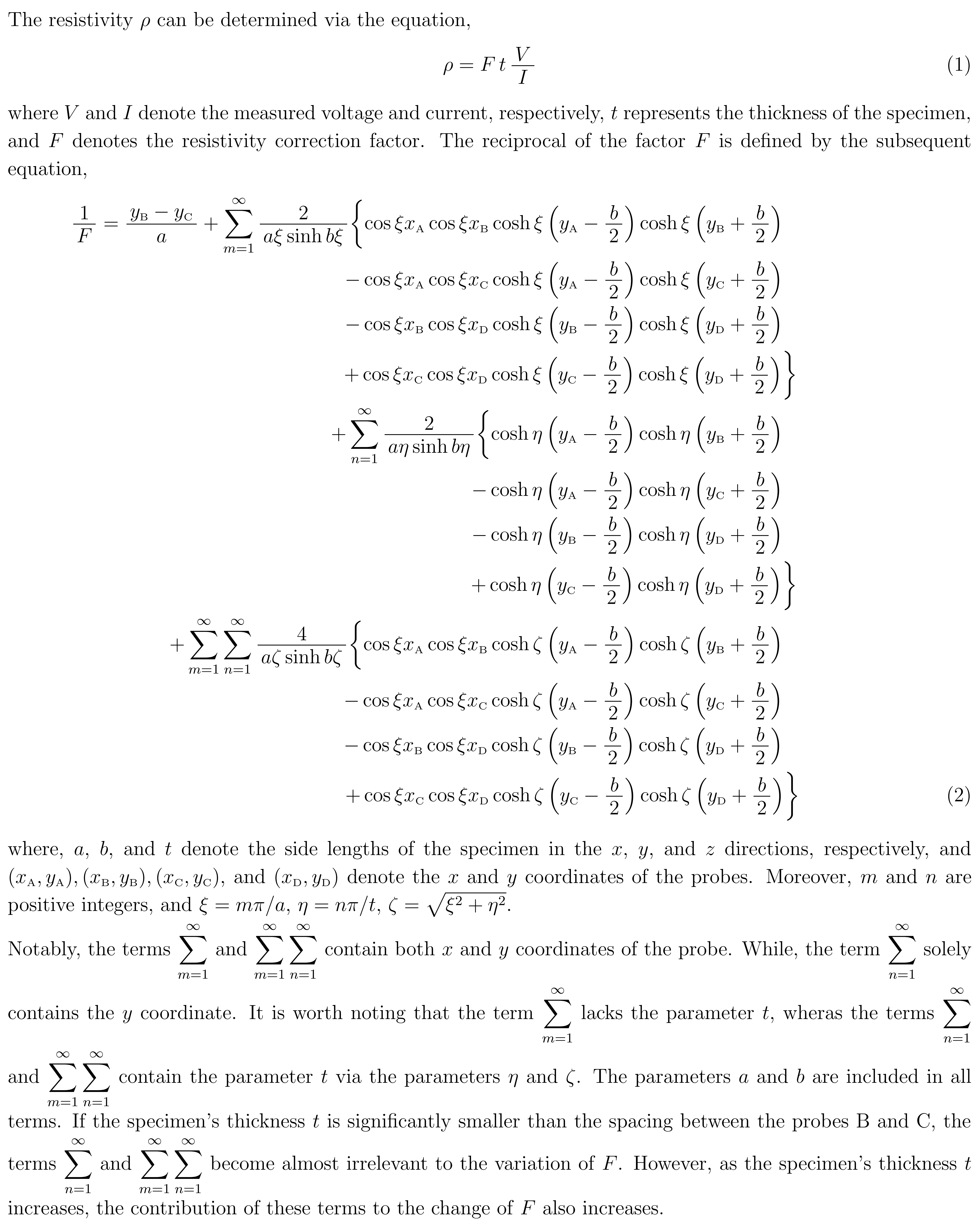 The equation of the resistivity correction factor